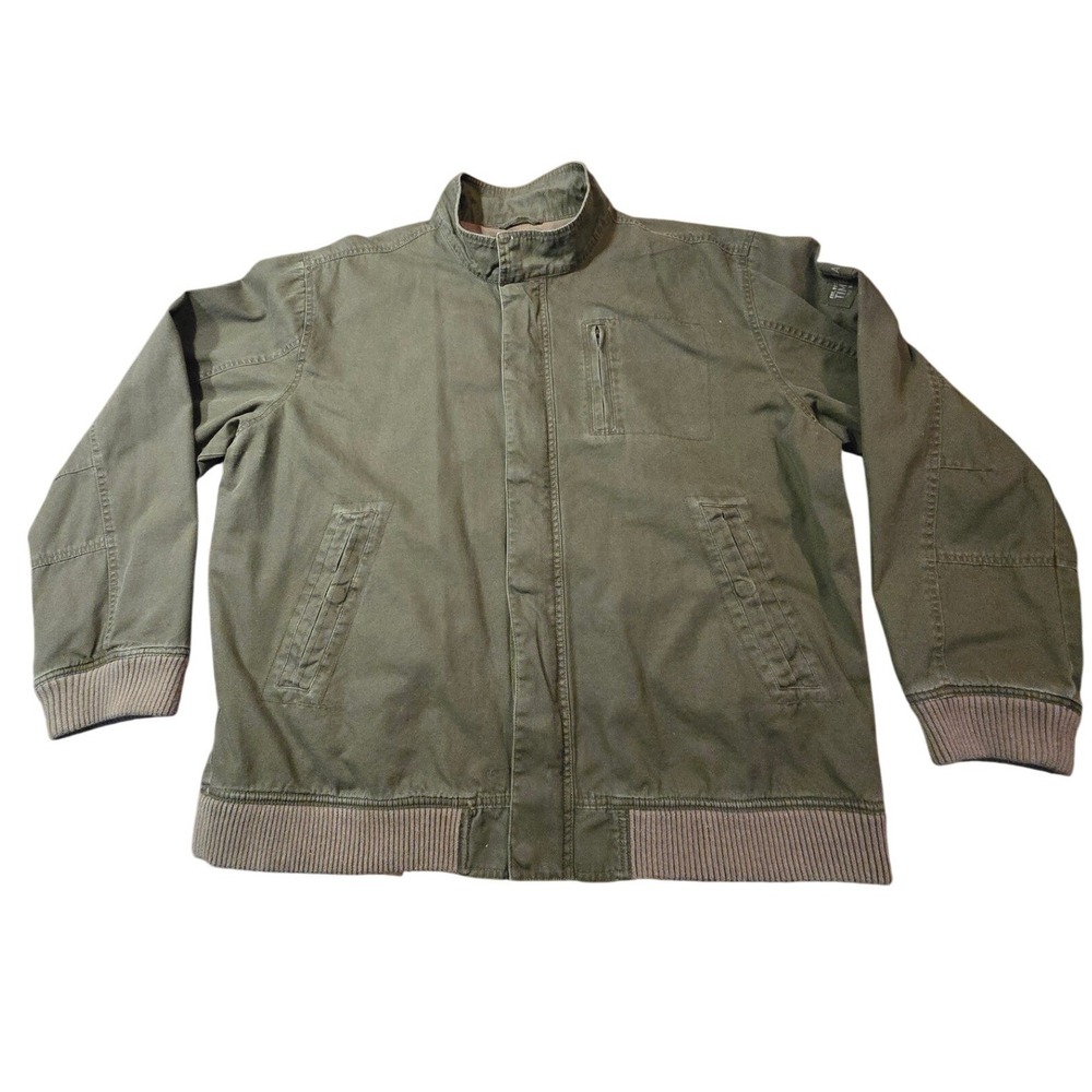Timberland Mens 2XL Olive Green Canvas Full Zip Mock Neck Jacket Cotton Bomber